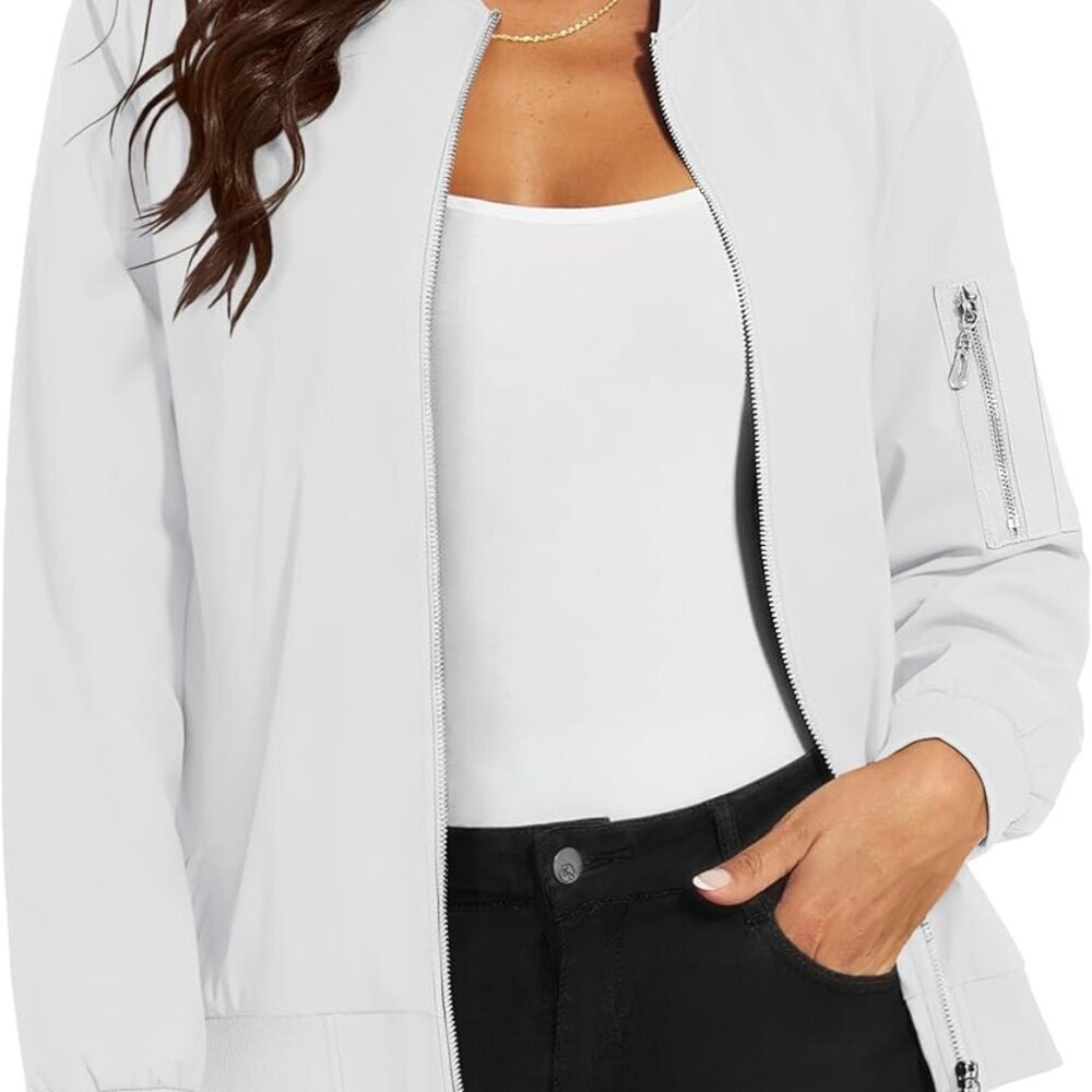 Women's Casual Jacket Lightweight Bomber Jackets 5 Pockets Windbreaker Zip-up Sp